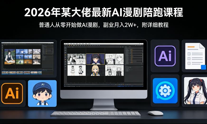 26年某大佬最新Ai漫剧陪跑课程，普通人从零开始做AI漫剧，副业月入2W+-大伟资源网