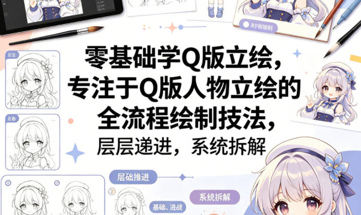 零基础学Q版立绘，专注于Q版人物立绘的全流程绘制技法，层层递进，系统拆解-大伟资源网