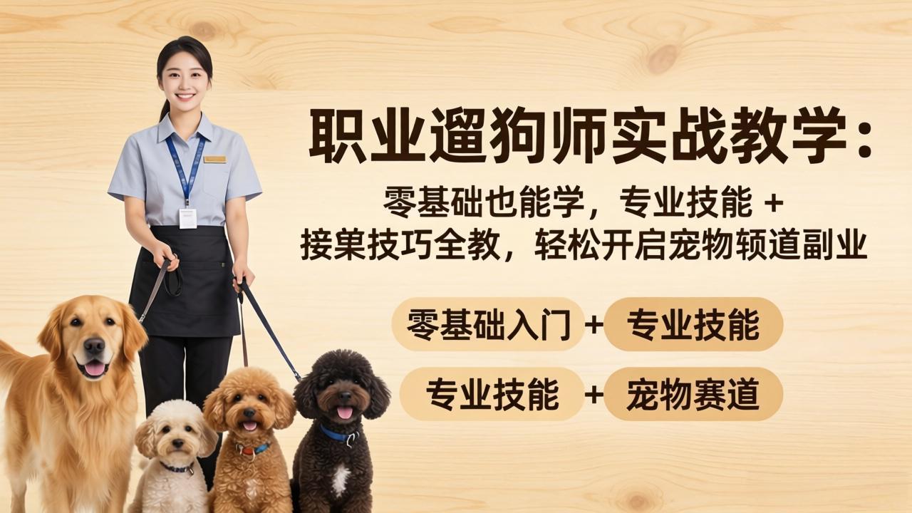 职业遛狗师实战教学：零基础也能学，专业技能 + 接单技巧全教，轻松开启宠物赛道副业-大伟资源网