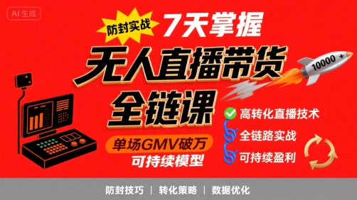 无人直播带货全链防封实战课，7天掌握高转化直播技术，实现单场GMV破万可持续模型-大伟资源网