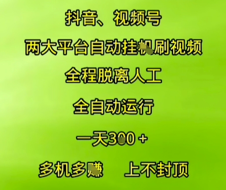 抖音视频号两大平台自动运行，全程脱离人工，自动获取收益，一天3张+，多机多挣，上不封顶【揭秘】-大伟资源网