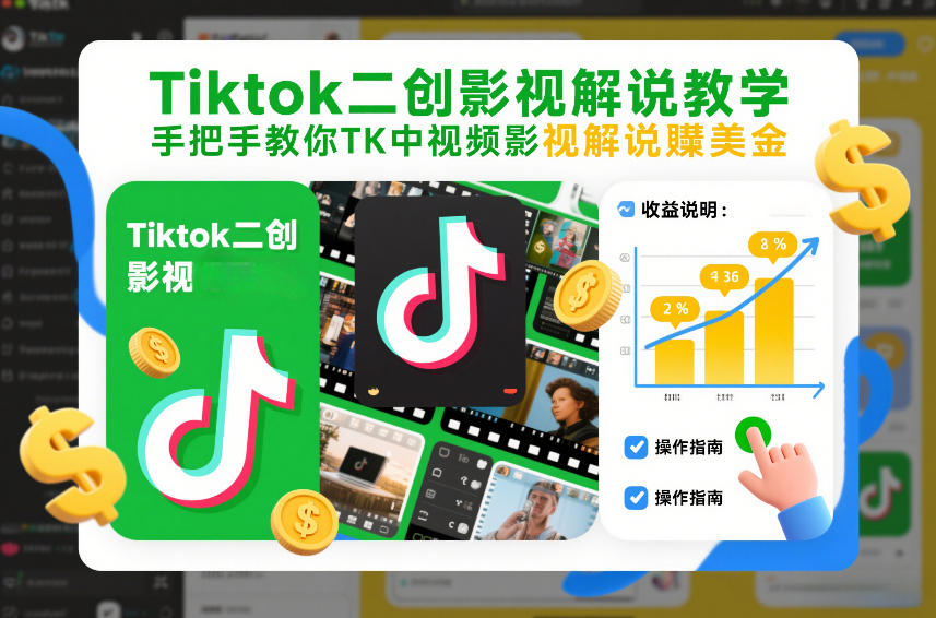 Tiktok二创影视解说教学，手把手教你TK中视频影视解说賺美金(更新26年1月)-大伟资源网