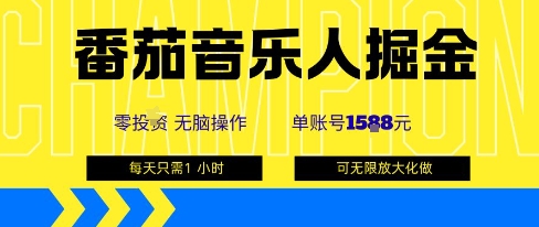 番茄音乐人掘金，单账号最高可撸1k+，可无限矩阵去做，零投入-大伟资源网
