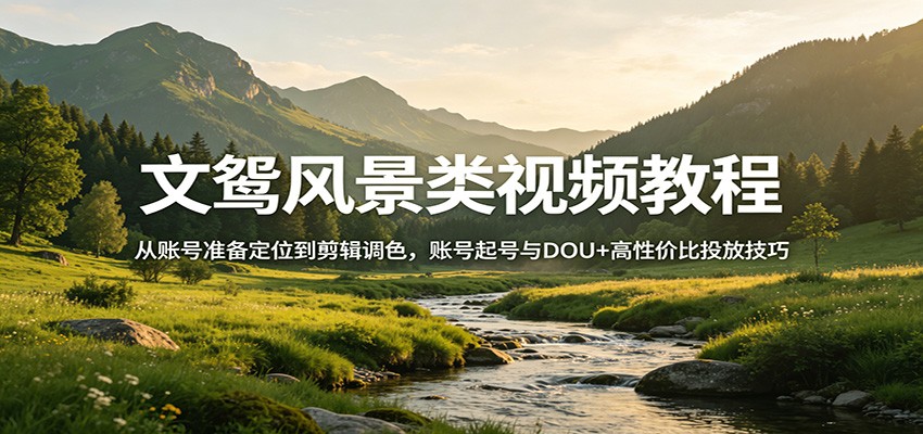 文鸳风景类视频教程：从账号准备定位到剪辑调色，账号起号与DOU+高性价比投放技巧-大伟资源网