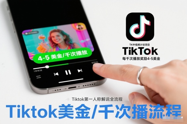 TK中视频计划项目，Tiktok第一人称解说流程，每干次播放奖励4-5美金-大伟资源网