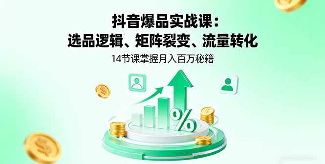 （16112期）抖音爆品实战课：选品逻辑、矩阵裂变、流量转化，14节课掌握月入百万秘籍-大伟资源网