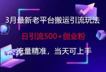 3月最新老平台搬运引流玩法，日引流500+创业粉，流量精准，当天可上手-大伟资源网
