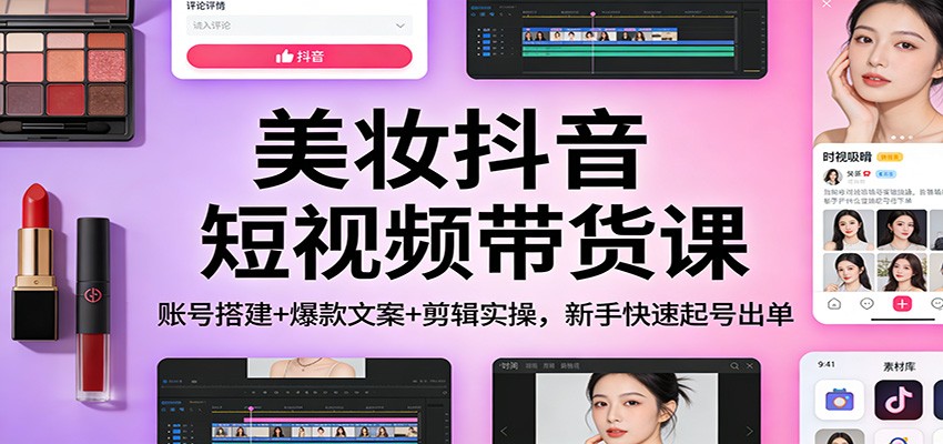 美妆抖音短视频带货课：账号搭建+爆款文案+剪辑实操，新手快速起号出单-大伟资源网