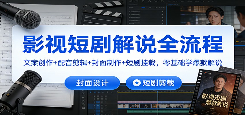 影视短剧解说全流程：文案创作+配音剪辑+封面制作+短剧挂载，零基础学爆款解说-大伟资源网