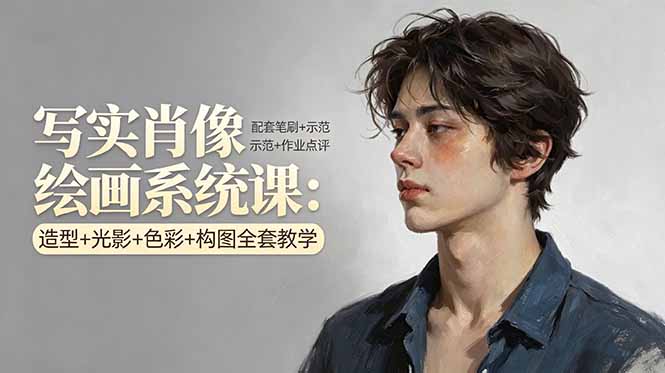 写实肖像绘画系统课：造型+光影+色彩+构图全套教学，配套笔刷+示范+作业点评-大伟资源网
