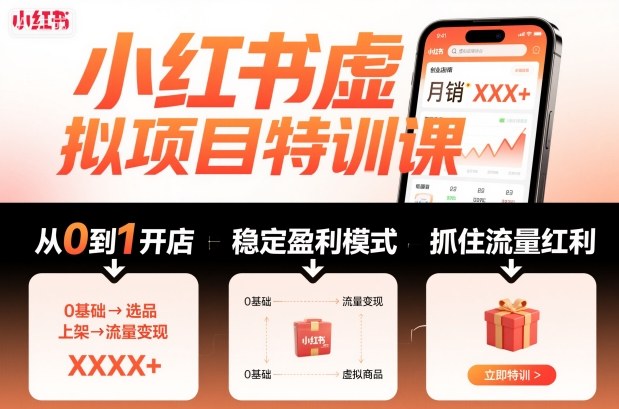小红书虚拟项目特训课，帮你从0到1打造稳定盈利的店铺，抓住流量红利(更新9月)-大伟资源网