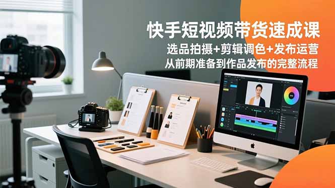 快手短视频带货速成课，选品拍摄+剪辑调色+发布运营，从前期准备到作品发布的完整流程-大伟资源网