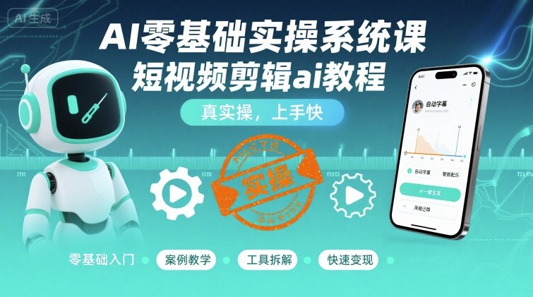AI零基础实操系统课，短视频剪辑ai教程，真实操，上手快-大伟资源网
