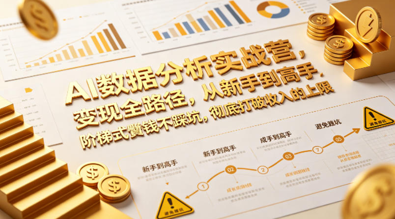 AI数据分析实战营，变现全路径，从新手到高手，阶梯式賺钱不踩坑，彻底打破收入的上限-大伟资源网