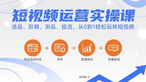 短视频运营实操课，选品、剪辑、测品、投流，从0到1轻松玩转短视频-大伟资源网