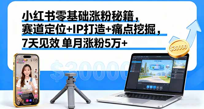 小红书零基础涨粉秘籍，赛道定位+IP打造+痛点挖掘，7天见效 单月涨粉5万+-大伟资源网