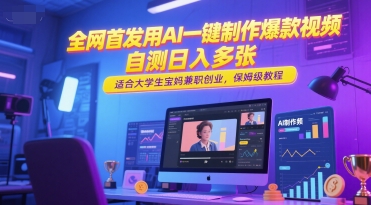 全网首发用AI一键制作爆款视频，自测日入多张，适合大学生宝妈兼职创业，保姆级教程-大伟资源网