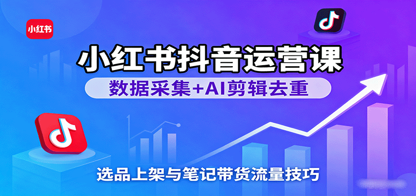 小红书抖音运营课：数据采集+AI剪辑去重，选品上架与笔记带货流量技巧-大伟资源网