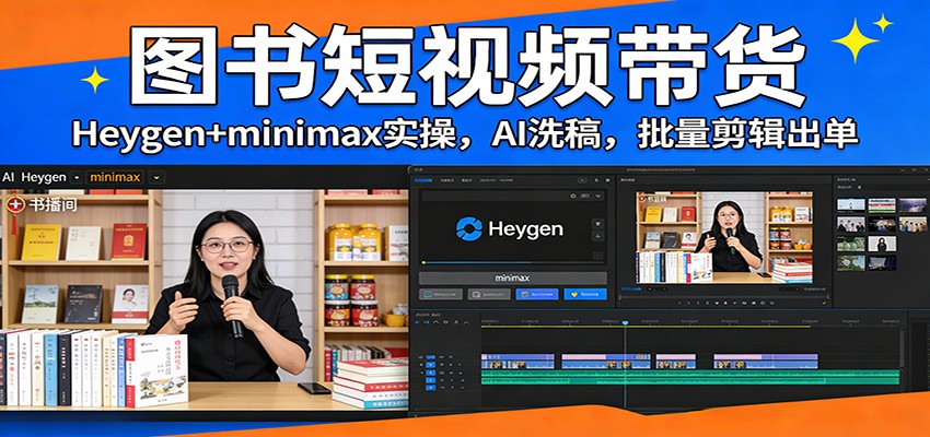 图书短视频带货：Heygen+minimax实操，AI洗稿 ，批量剪辑出单-大伟资源网