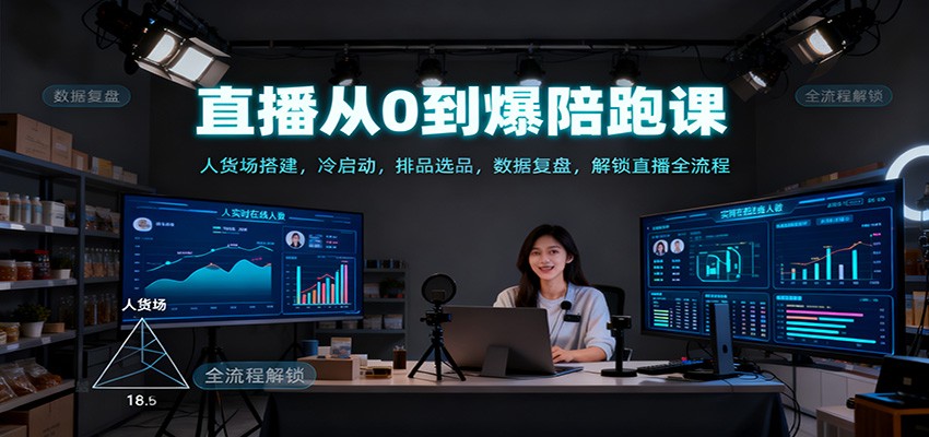 直播从0到爆陪跑课：人货场搭建，冷启动，排品选品，数据复盘，解锁直播全流程-大伟资源网