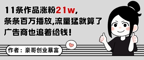 11条作品涨粉21W，条条百W播放，流量猛就算了，广告商也追着给钱-大伟资源网