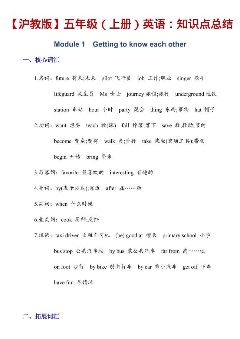 五年级上英语知识点总结《沪教版》-大伟资源网