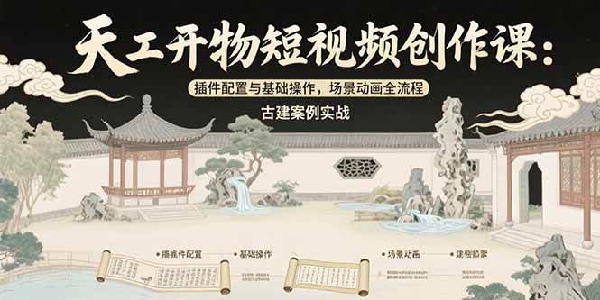 图片[1]-（15418期）天工开物短视频创作课：插件配置与基础操作，场景动画全流程 古建案例实战-大伟资源网