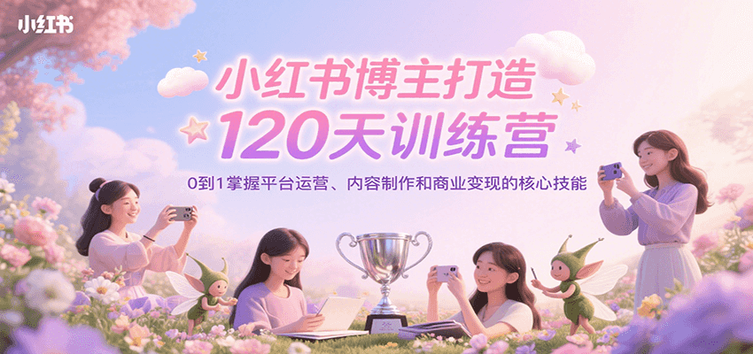 小红书博主打造120天训练营，0到1掌握平台运营、内容制作和商业变现-大伟资源网