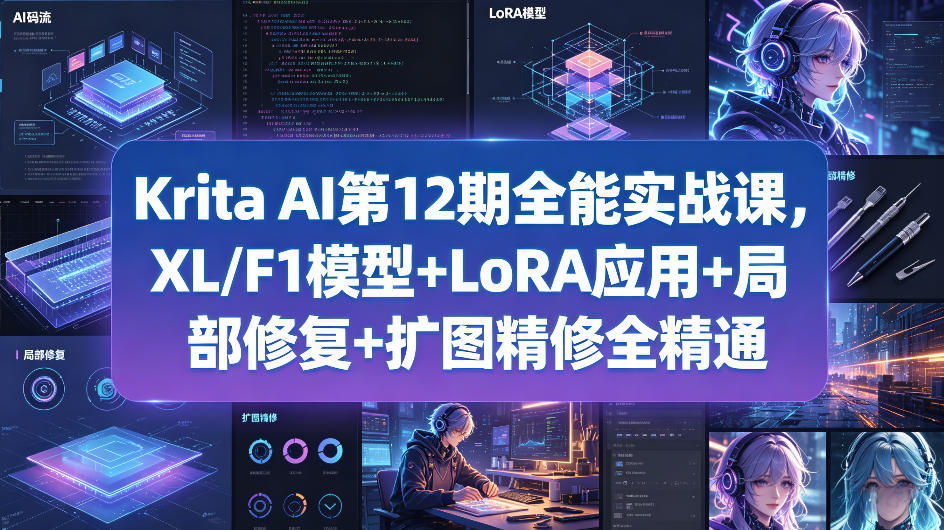 Krita AI第12期全能实战课，XL/F1模型+LoRA应用+局部修复+扩图精修全精通-大伟资源网