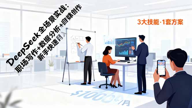 DeepSeek全场景实战：职场写作+数据分析+自媒体创作，新手快速月入过万-大伟资源网