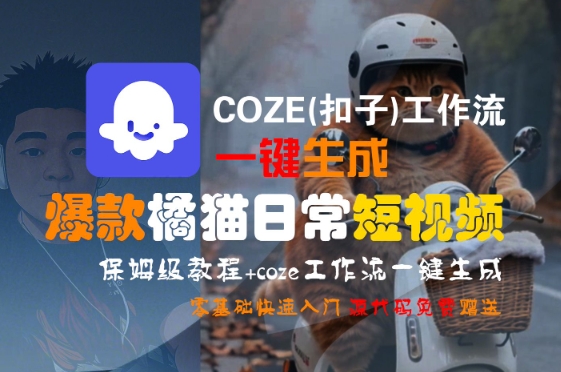 COZE(扣子)工作流一键生成爆款橘猫日常短视频，保姆级教程，零基础快速入门-大伟资源网