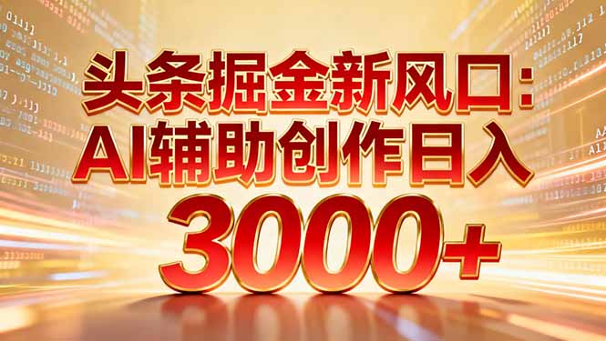 头条掘金新风口：AI辅助创作日入3000+，矩阵玩法当天启动隔天见效-大伟资源网