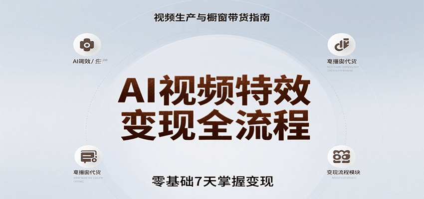 AI视频特效变现全流程，零基础7天掌握视频生产到橱窗带货变现-大伟资源网