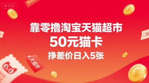 靠零撸淘宝天猫超市50元猫卡，挣差价日入5张-大伟资源网