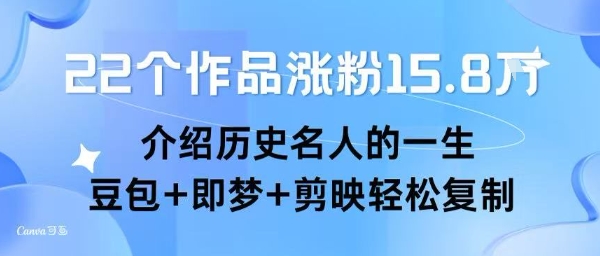 22个作品涨粉15.8W ，介绍历史名人的一生 ， 豆包+即梦+剪映轻松复制-大伟资源网
