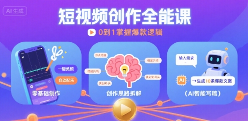 短视频创作课，短视频制作、创作思路、Ai写爆款文案-大伟资源网