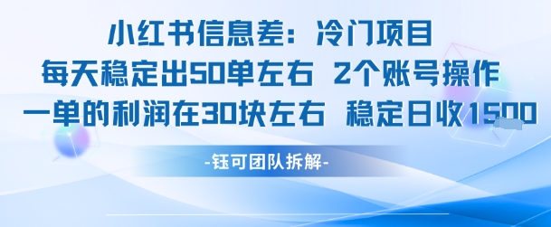 小红书信息差冷门项目一单利润30块每天稳定1.5k左右2个账号操作-大伟资源网