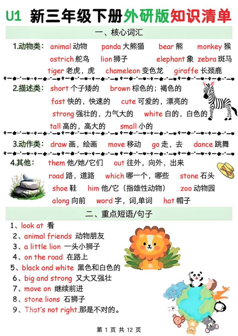 三年级下英语知识清单《外研版（三起）》-大伟资源网