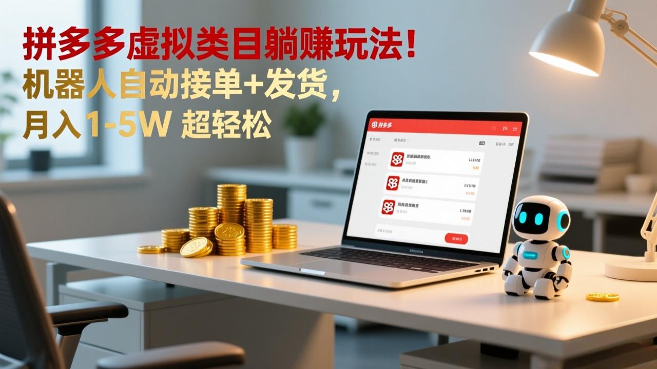 多多虚拟类目躺赚玩法！机器人自动接单+发货，月入 1-5W 超轻松-大伟资源网