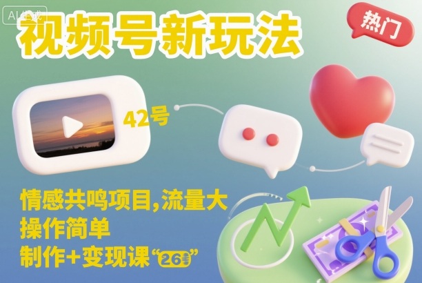 视频号新玩法，情感共鸣项目，流量大，操作简单，制作+变现课-大伟资源网