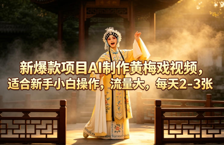 新爆款项目AI制作黄梅戏视频，适合新手小白操作，流量大，每天2-3张-大伟资源网