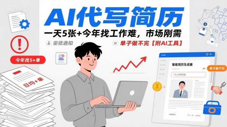 AI代写简历，一天5张+今年找工作难，市场刚需，单子做不完【附AI工具】-大伟资源网