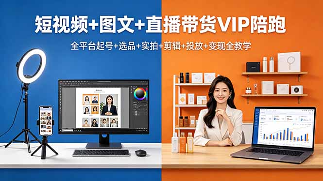 短视频+图文+直播带货VIP陪跑，全平台起号+选品+实拍+剪辑+投放+变现全教学-大伟资源网