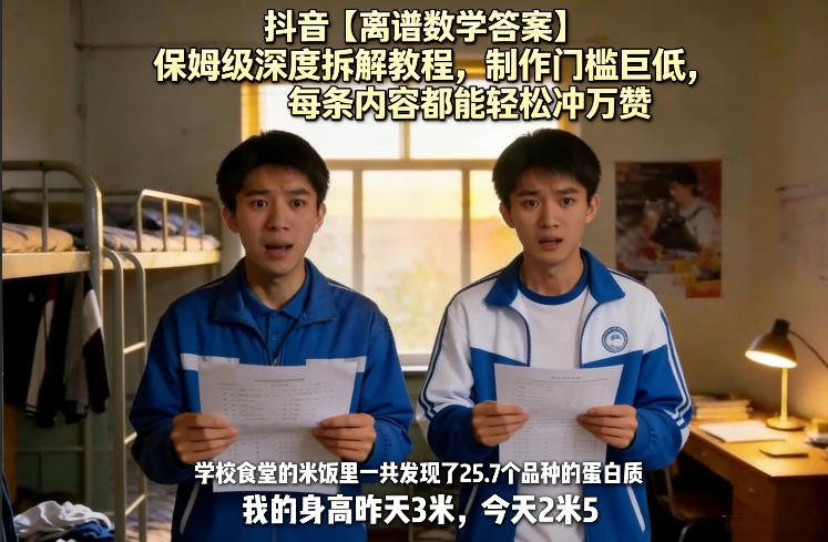 抖音【离谱数学答案】保姆级深度拆解教程，制作门槛巨低，每条内容都能轻松冲万赞，附详细步骤-大伟资源网