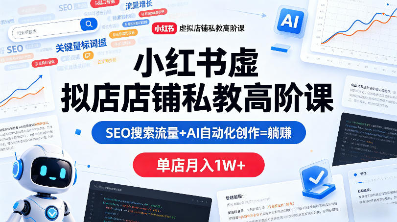 小红书虚拟店铺私教高阶课，SEO搜索流量+AI自动化创作=躺賺，单店月入1W+-大伟资源网