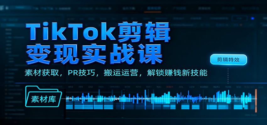 TikTok剪辑变现实战课：素材获取，PR技巧，搬运运营，解锁赚钱新技能-大伟资源网