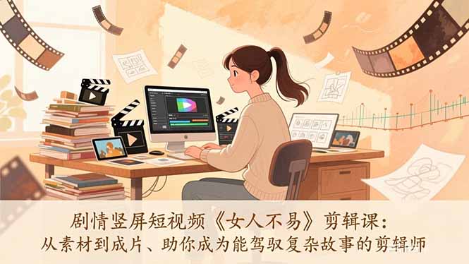 剧情竖屏短视频《女人不易》剪辑课：从素材到成片、助你成为能驾驭复杂故事的剪辑师-大伟资源网