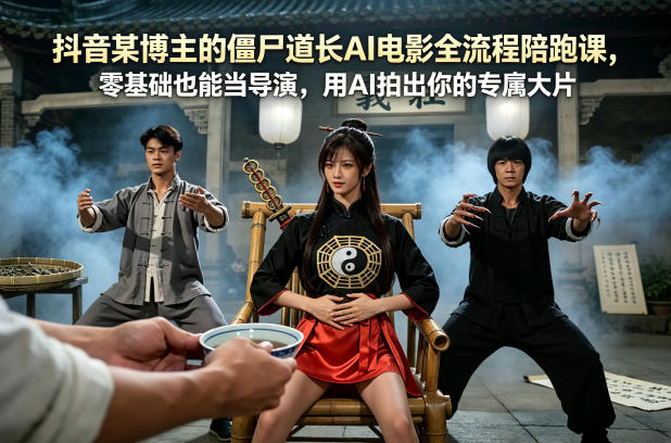 抖音某博主的僵尸道长AI电影全流程陪跑课，零基础也能当导演，用AI拍出你的专属大片-大伟资源网