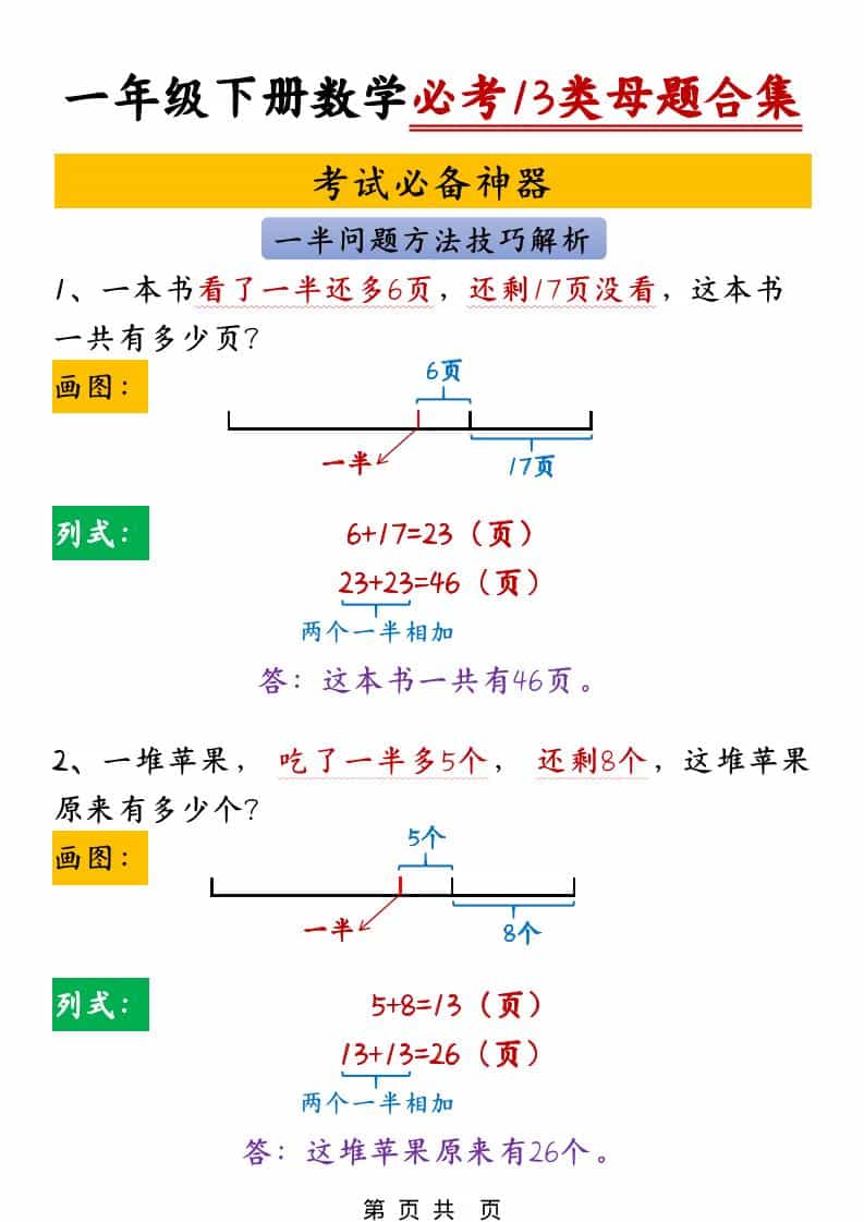 一年级下数学必考13类母题合集-大伟资源网