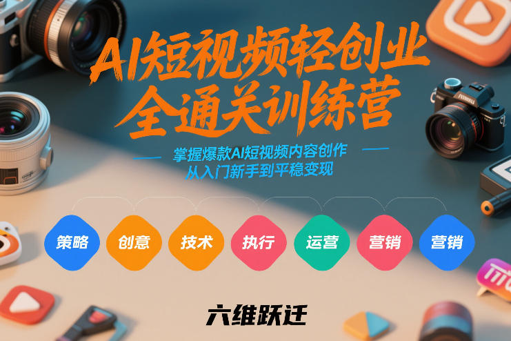 AI短视频轻创业全通关训练营，掌握爆款AI短视频内容创作，从入门新手到平稳变现的六维跃迁-大伟资源网